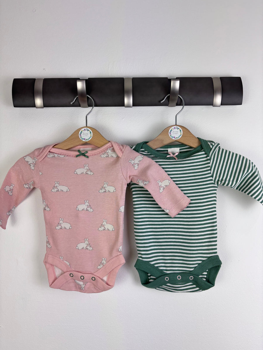 Baby Boden Pink Bunny And Green Stripe Bodysuit Set Newborn-Vests-Second Snuggle Preloved