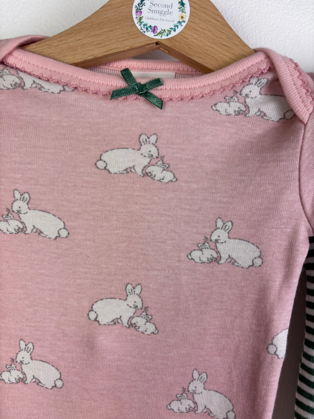 Baby Boden Pink Bunny And Green Stripe Bodysuit Set Newborn-Vests-Second Snuggle Preloved