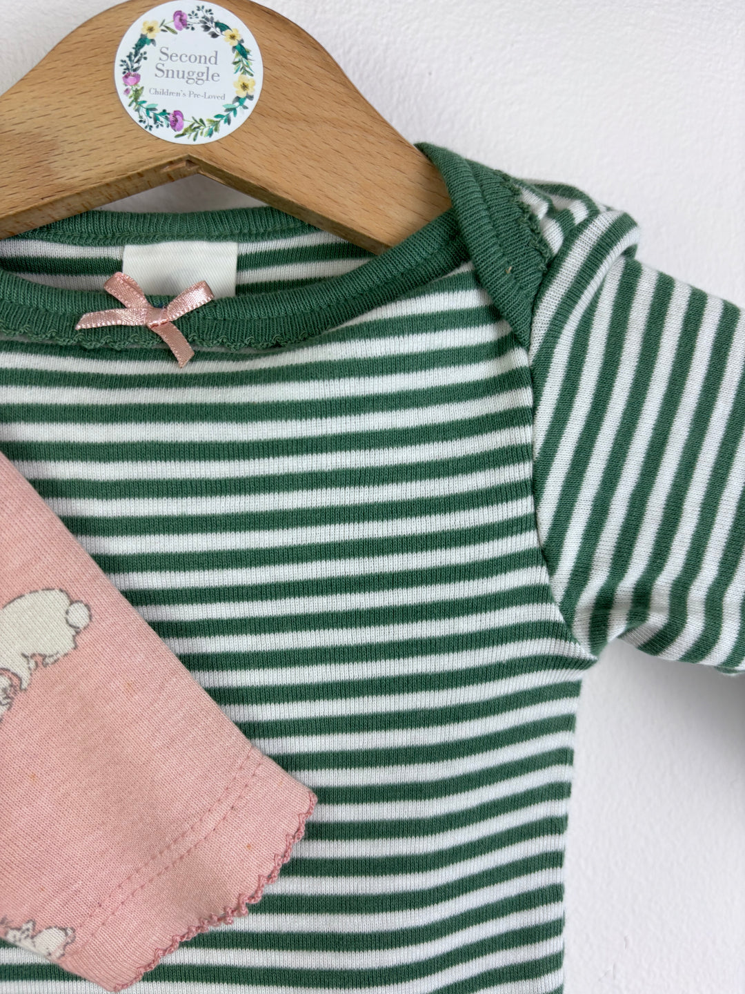 Baby Boden Pink Bunny And Green Stripe Bodysuit Set Newborn-Vests-Second Snuggle Preloved