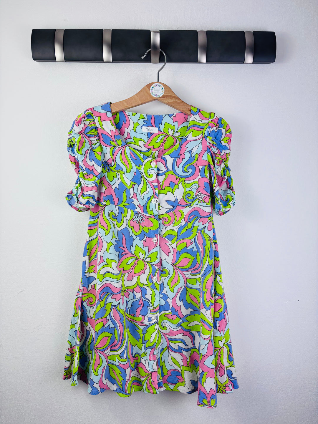 Next Pink Green Floral Button Dress 5 Years