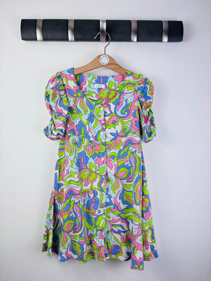 Next Pink Green Floral Button Dress 5 Years