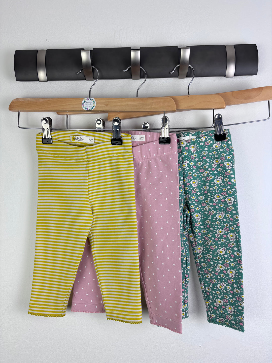 Baby Boden Yellow Stripe Pink Polka Dot And Green Floral Leggings Set 6-12 Months-Leggings-Second Snuggle Preloved