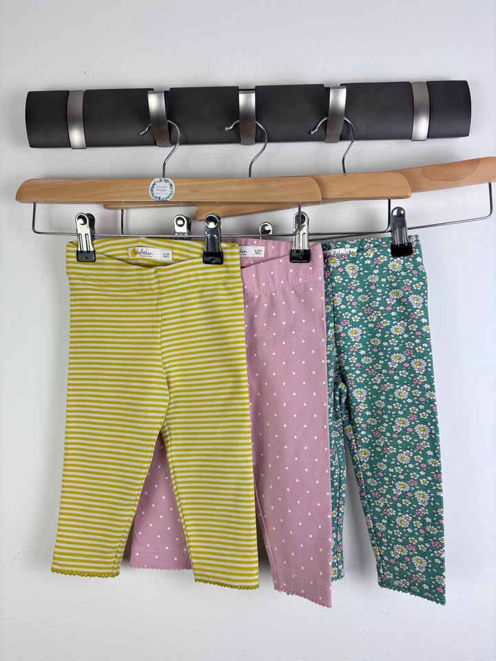 Baby Boden Yellow Stripe Pink Polka Dot And Green Floral Leggings Set 6-12 Months-Leggings-Second Snuggle Preloved