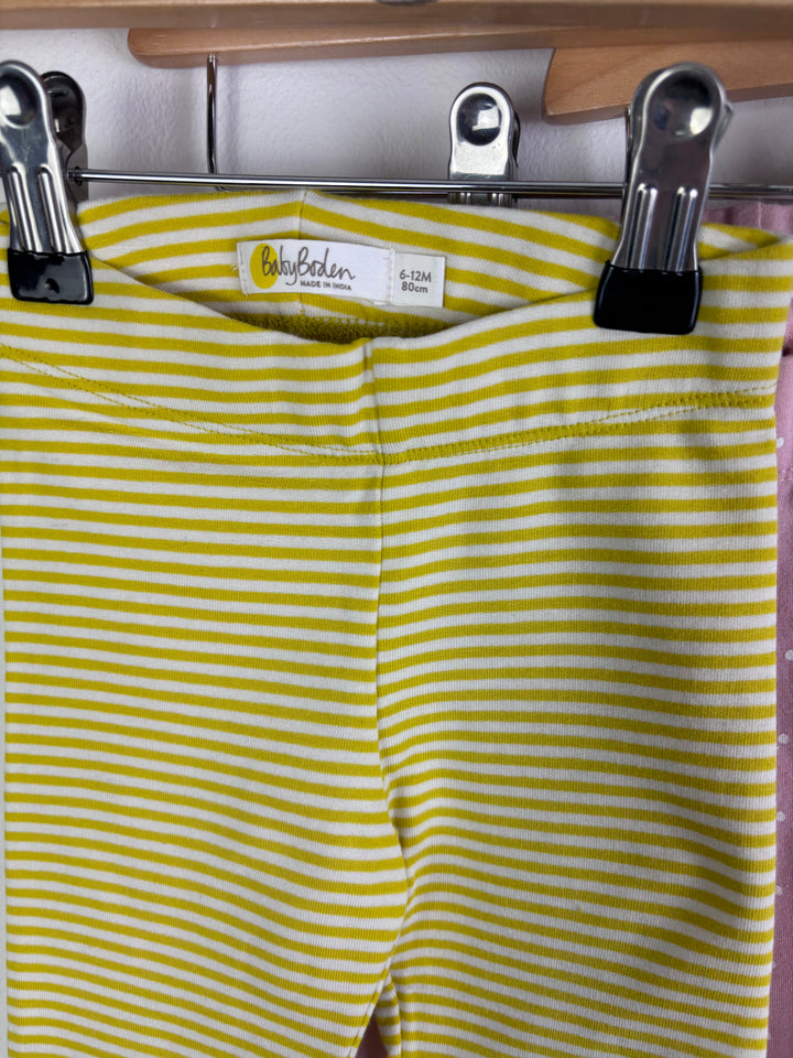 Baby Boden Yellow Stripe Pink Polka Dot And Green Floral Leggings Set 6-12 Months-Leggings-Second Snuggle Preloved