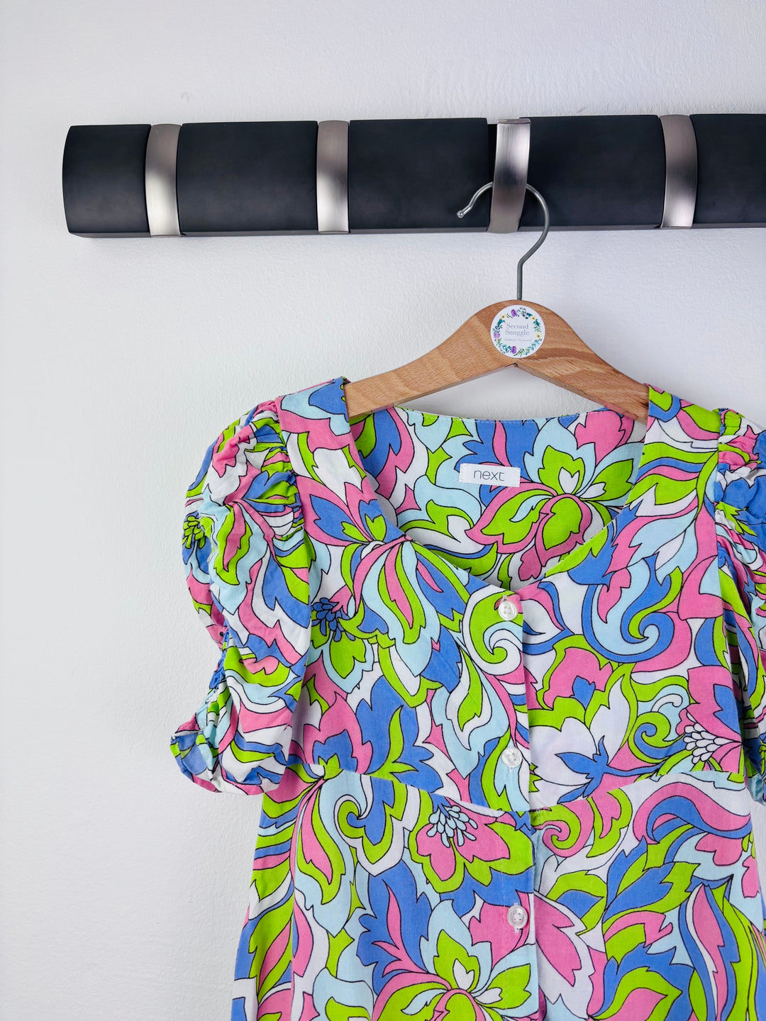 Next Pink Green Floral Button Dress 5 Years