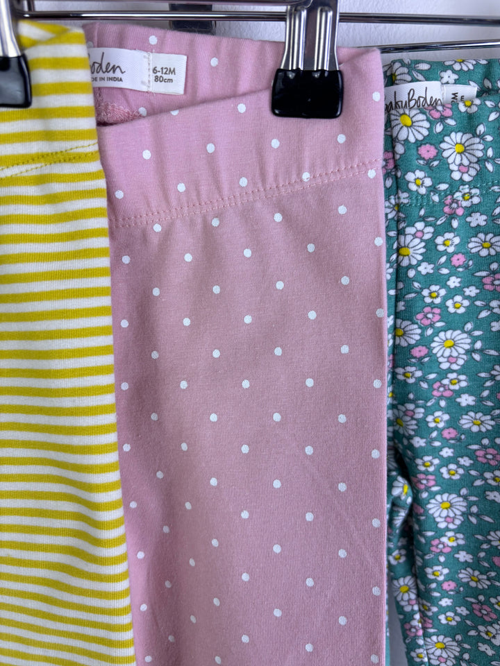 Baby Boden Yellow Stripe Pink Polka Dot And Green Floral Leggings Set 6-12 Months-Leggings-Second Snuggle Preloved