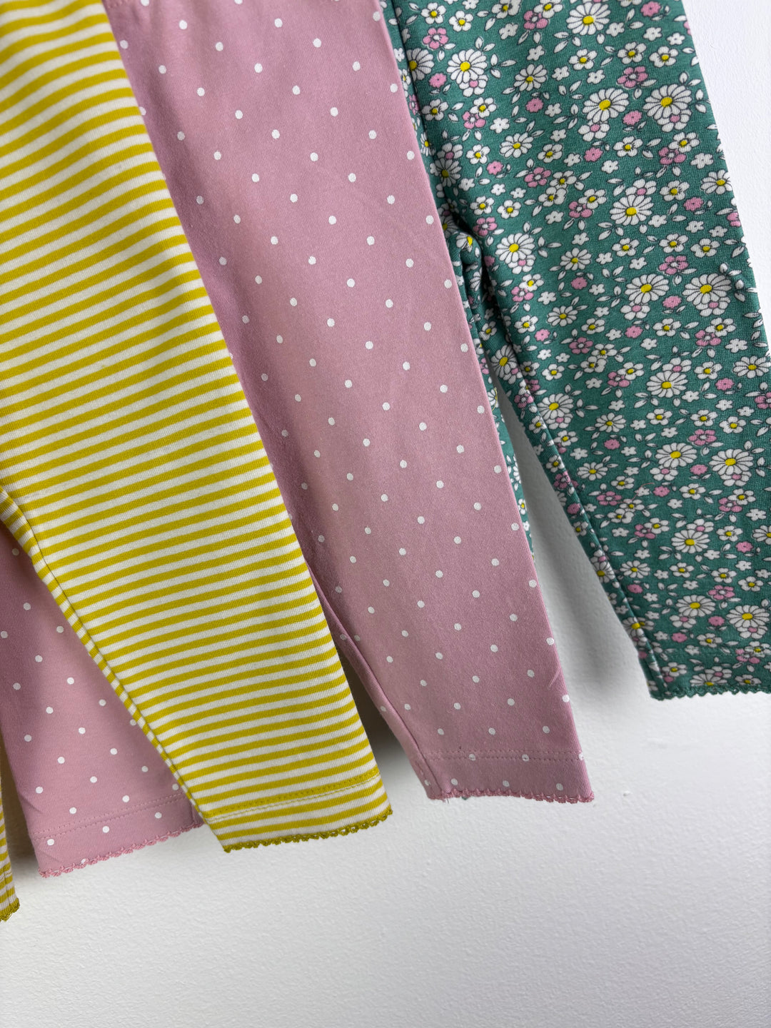 Baby Boden Yellow Stripe Pink Polka Dot And Green Floral Leggings Set 6-12 Months-Leggings-Second Snuggle Preloved