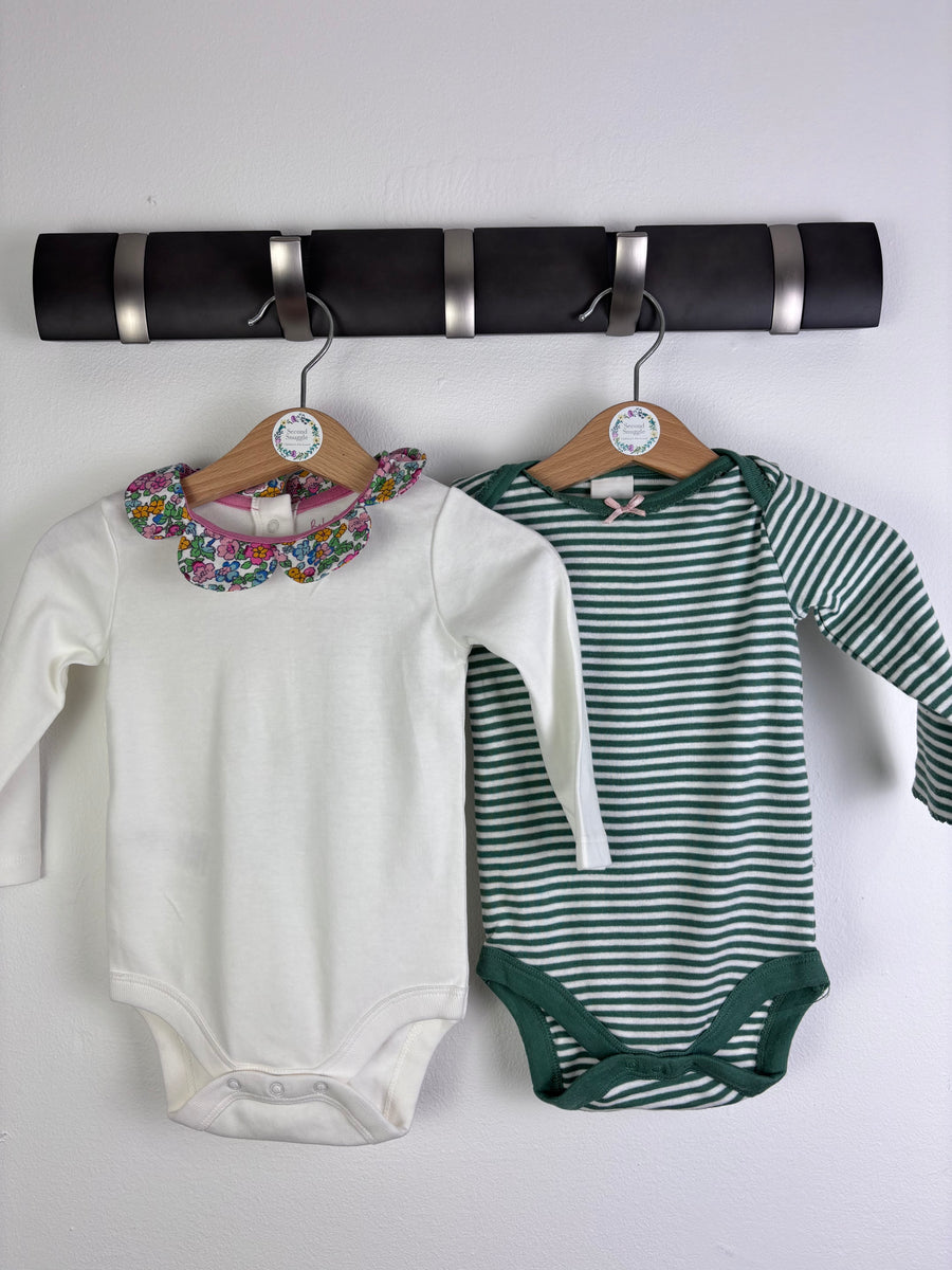 Baby Boden White Bodysuit With Floral Collar And Green Stripe Bodysuit Set 3-6 Months-Vests-Second Snuggle Preloved
