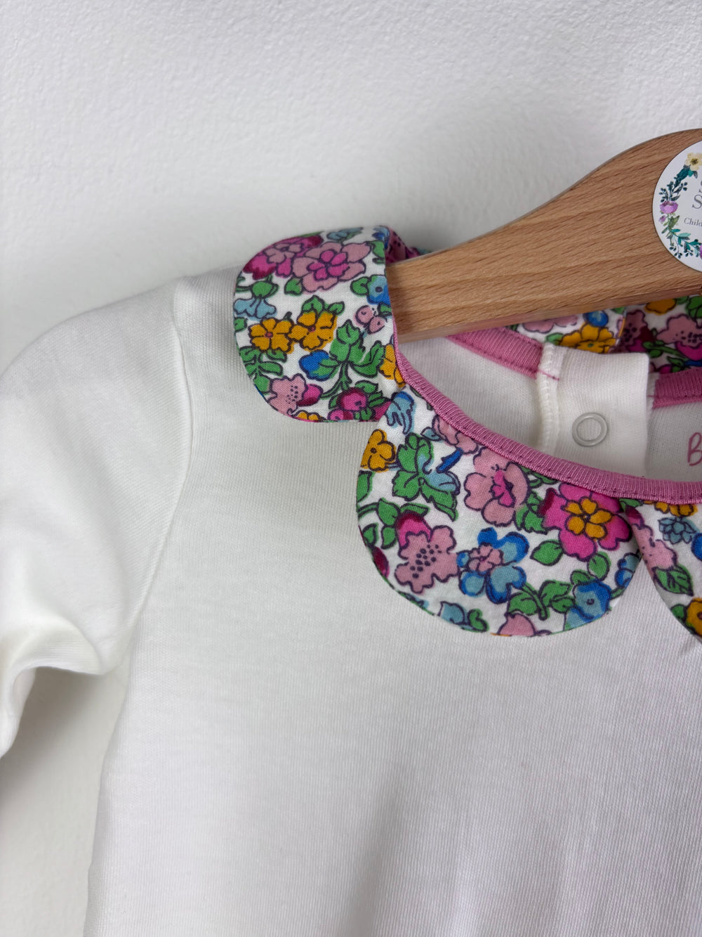 Baby Boden White Bodysuit With Floral Collar And Green Stripe Bodysuit Set 3-6 Months-Vests-Second Snuggle Preloved