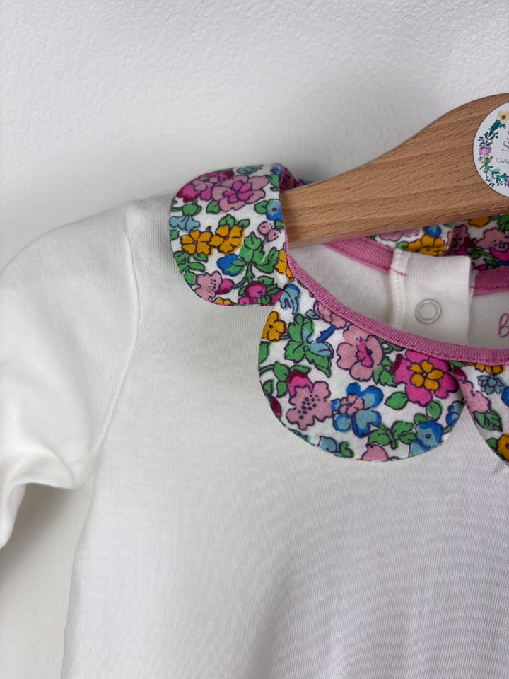 Baby Boden White Bodysuit With Floral Collar And Green Stripe Bodysuit Set 3-6 Months-Vests-Second Snuggle Preloved