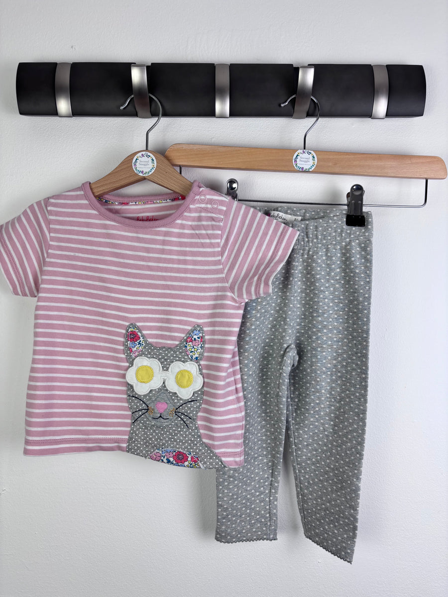 Baby Boden Pink Stripe Cat Applique Top & Leggings Set 12-18 Months-Sets-Second Snuggle Preloved