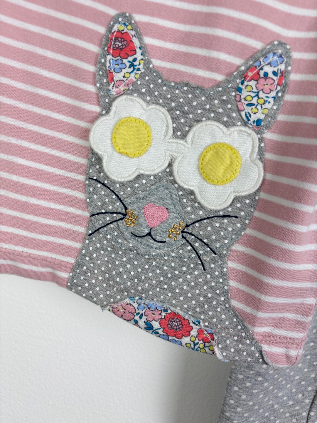 Baby Boden Pink Stripe Cat Applique Top & Leggings Set 12-18 Months-Sets-Second Snuggle Preloved