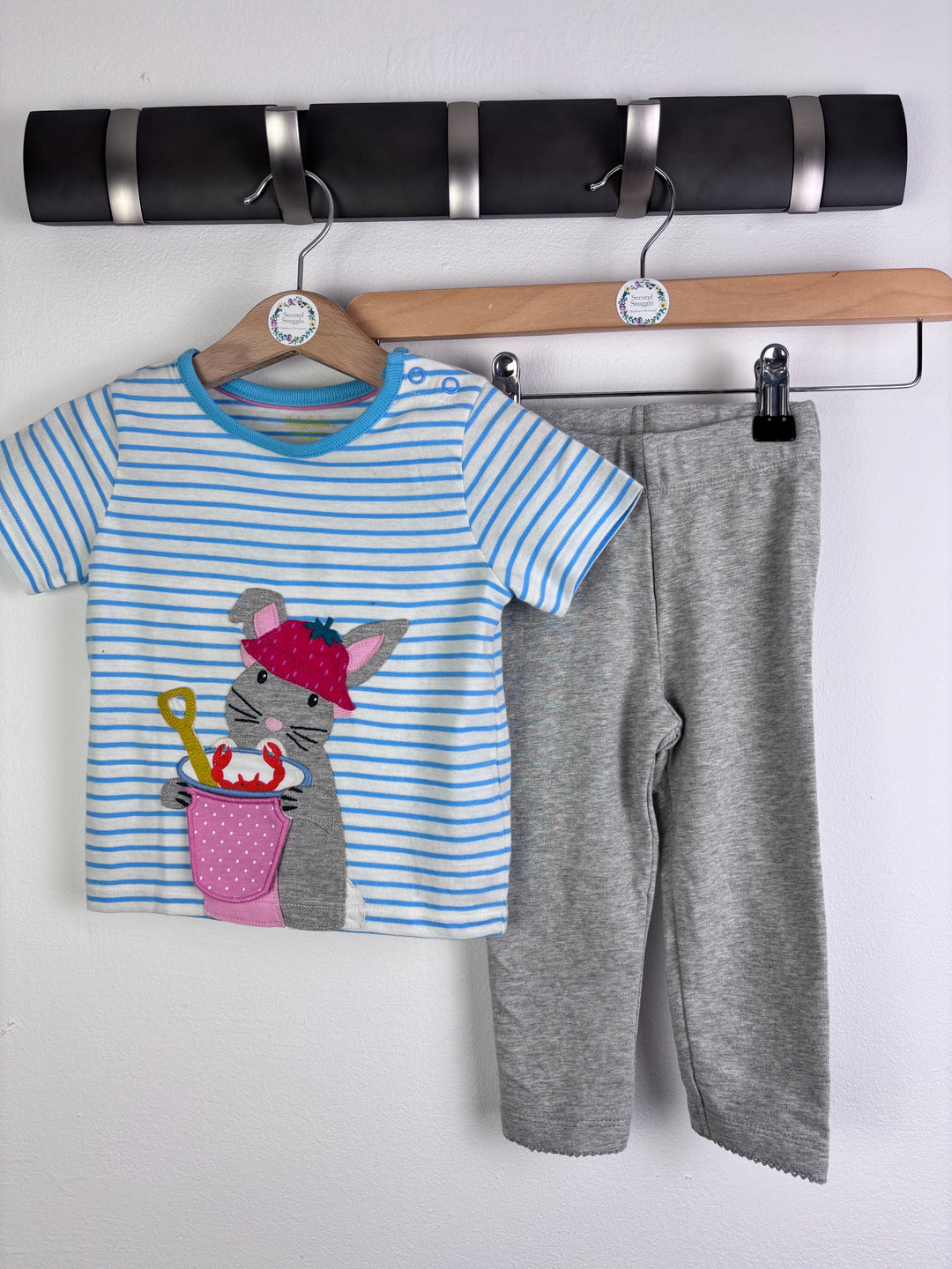 Baby Boden Blue Stripe Mouse Applique Top And Grey Leggings Set 12-18 Months-Sets-Second Snuggle Preloved