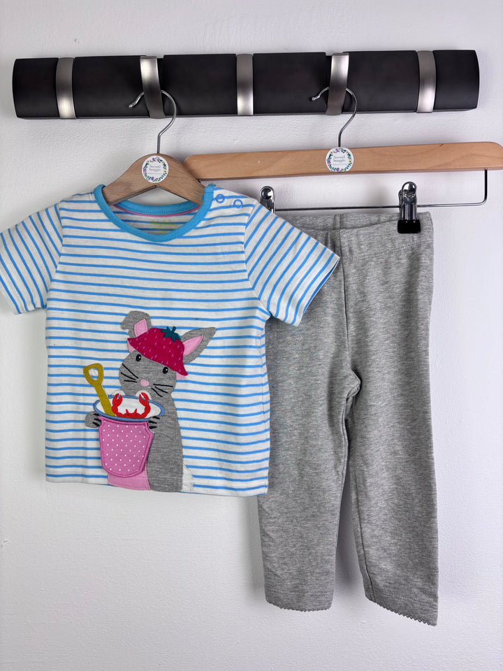 Baby Boden Blue Stripe Mouse Applique Top And Grey Leggings Set 12-18 Months-Sets-Second Snuggle Preloved
