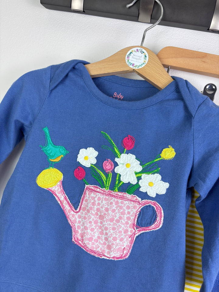 Baby Boden Flower Jug Applique Top And Yellow Stripe Leggings Set 6-12 Months-Sets-Second Snuggle Preloved