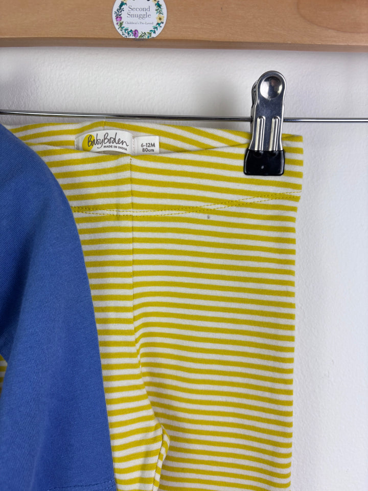 Baby Boden Flower Jug Applique Top And Yellow Stripe Leggings Set 6-12 Months-Sets-Second Snuggle Preloved