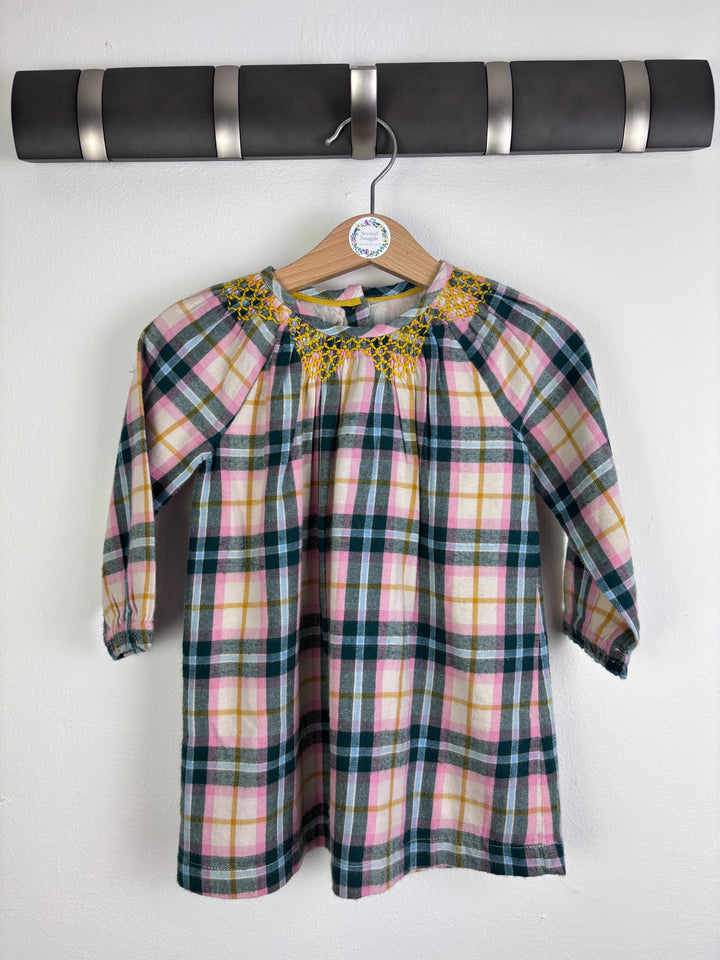 Baby Boden Checked Smock Dress Pink Green And Yellow 6-12 Months-Dresses-Second Snuggle Preloved