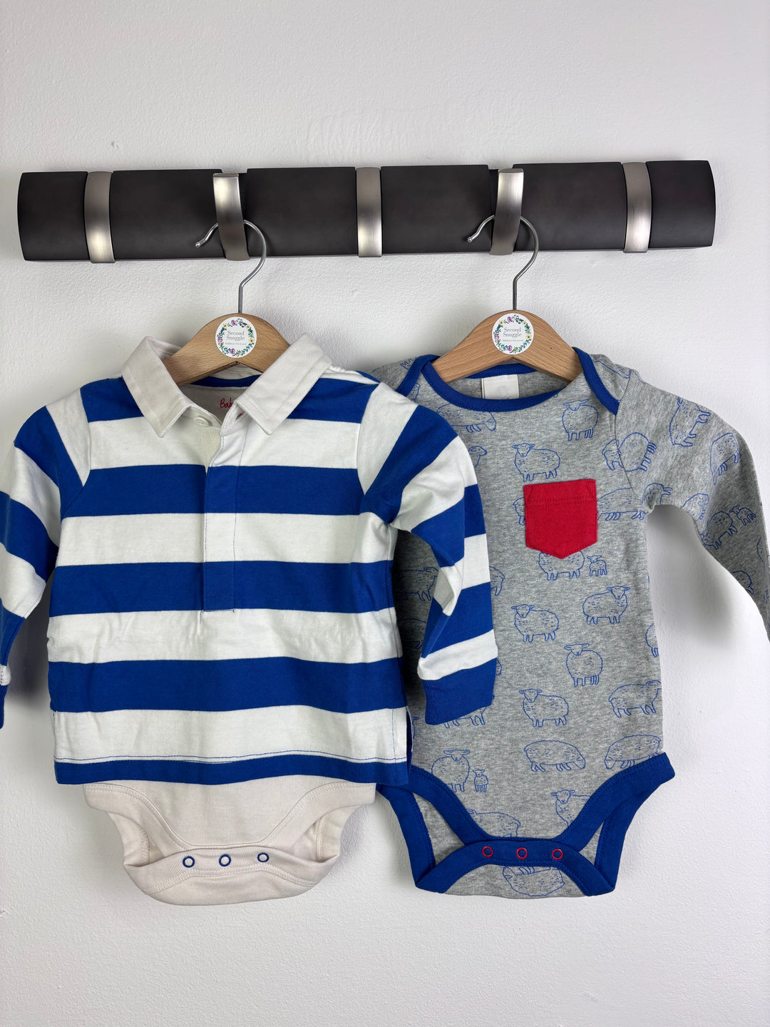 Baby Boden Blue And White Stripe Rugby Style Bodysuit 3-6 Months-Vests-Second Snuggle Preloved