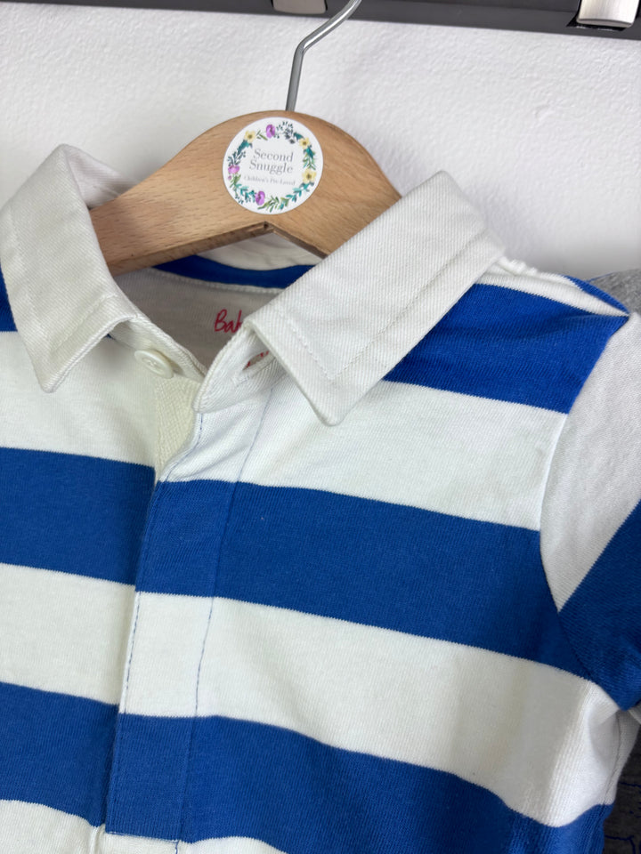 Baby Boden Blue And White Stripe Rugby Style Bodysuit 3-6 Months-Vests-Second Snuggle Preloved