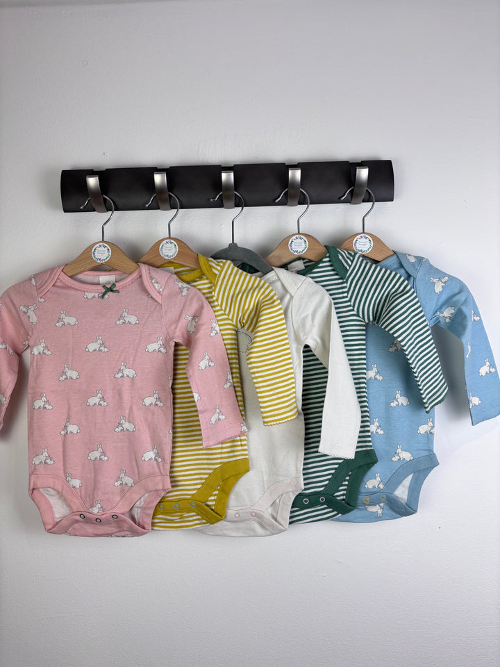 Baby Boden Bunny Stripe And Plain Bodysuit Set Of 5 6-12 Months-Vests-Second Snuggle Preloved