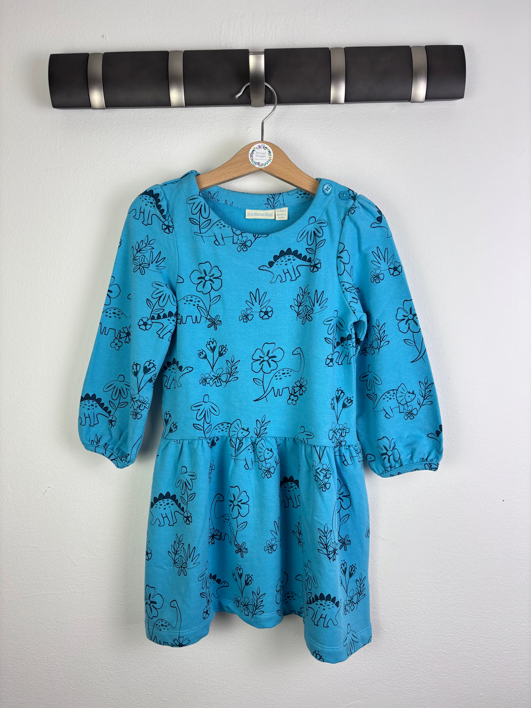 JoJo Maman Bebe Blue Dinosaur Print Dress Various Sizes-Dresses-Second Snuggle Preloved