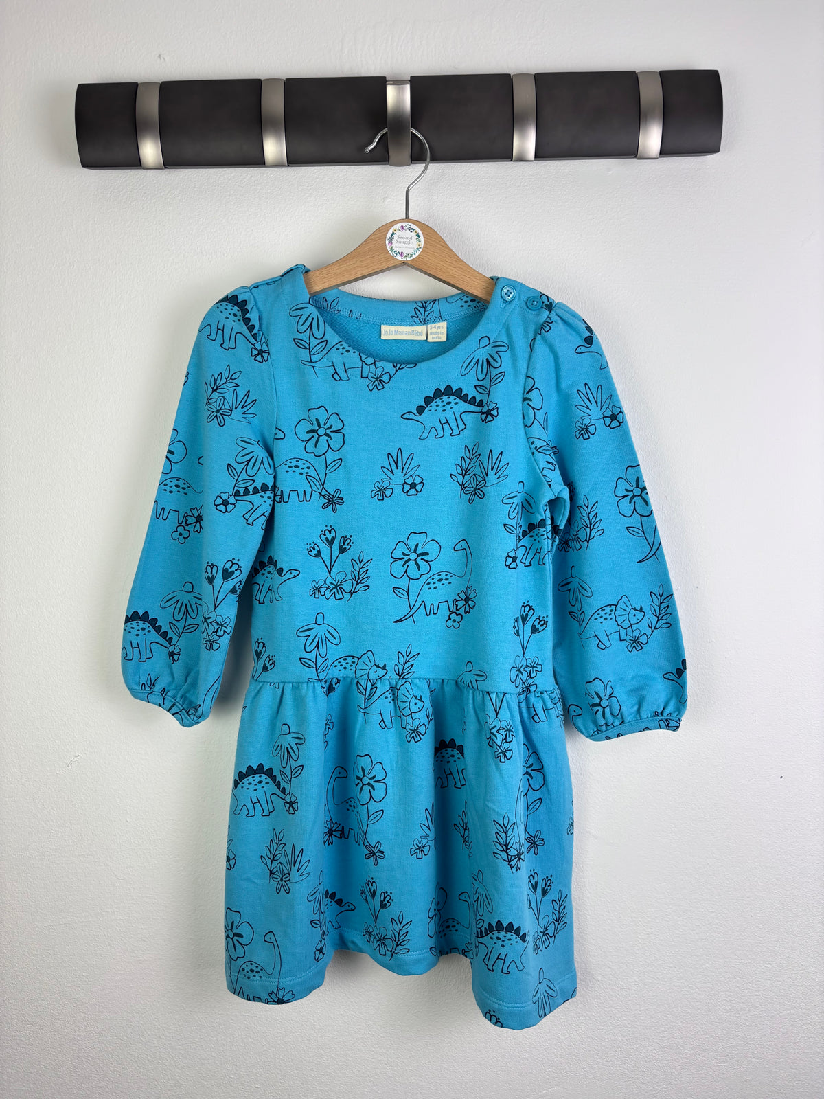 JoJo Maman Bebe Blue Dinosaur Print Dress-Dresses-Second Snuggle Preloved