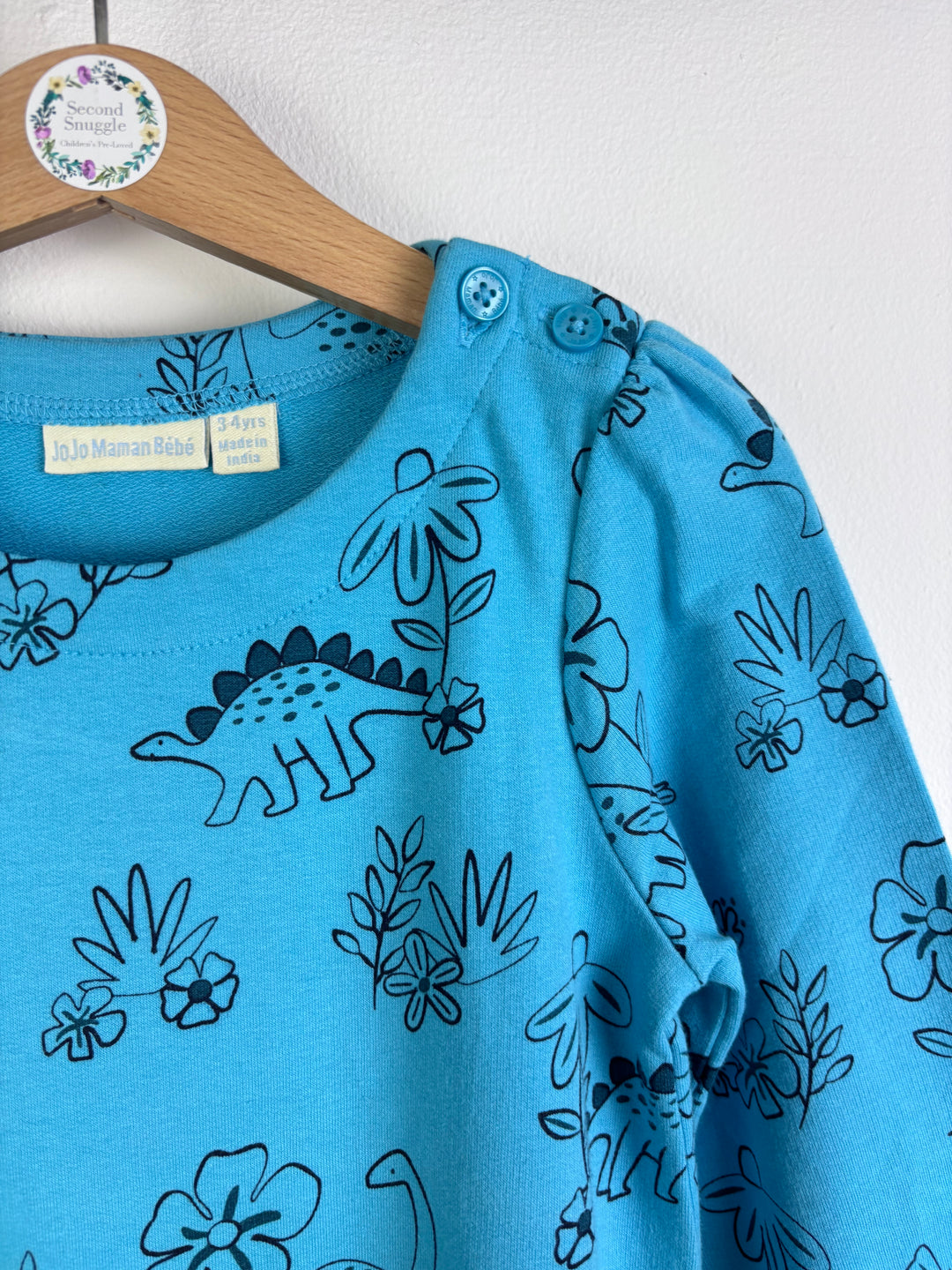 JoJo Maman Bebe Blue Dinosaur Print Dress Various Sizes-Dresses-Second Snuggle Preloved