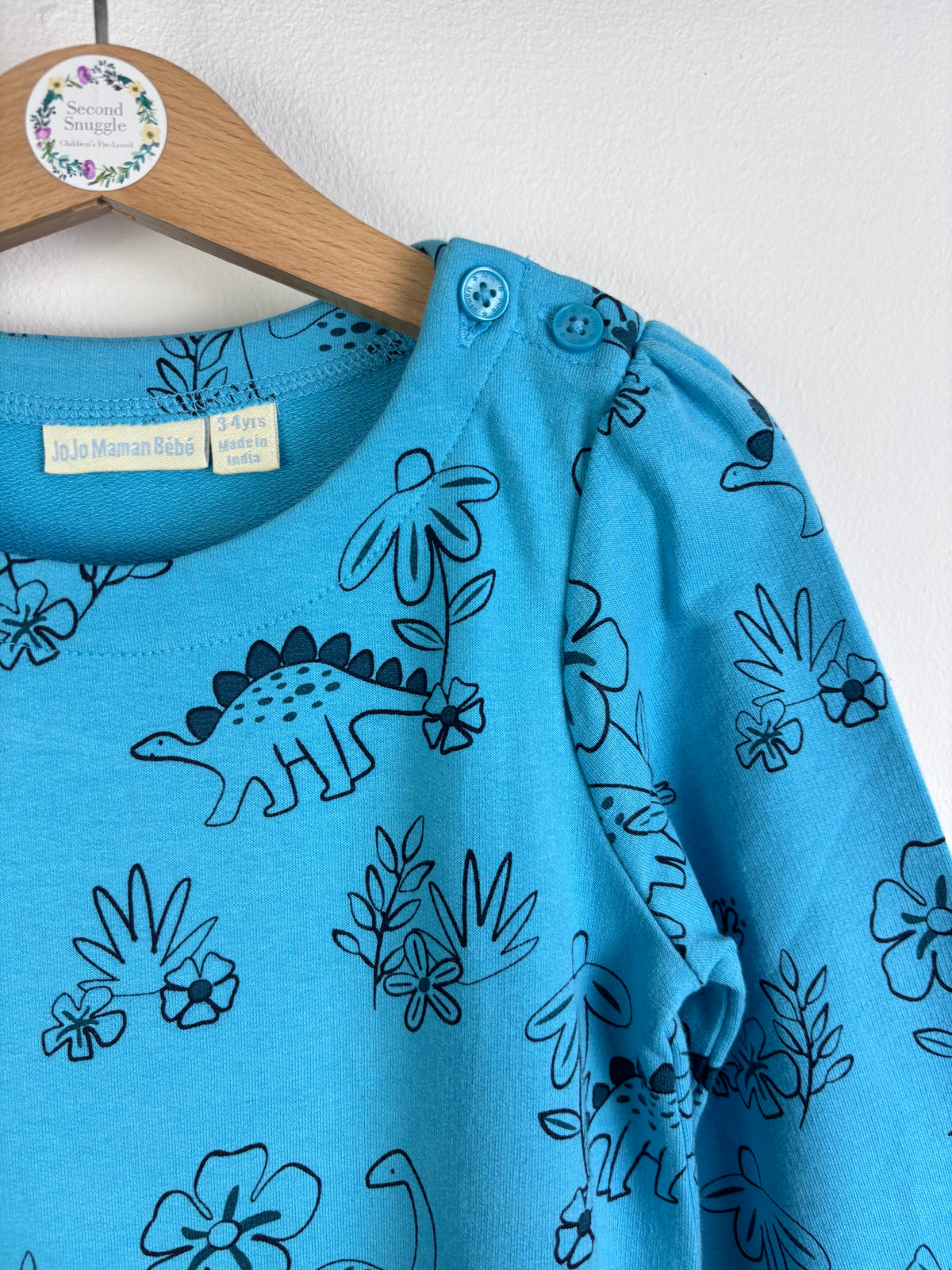 JoJo Maman Bebe Blue Dinosaur Print Dress-Dresses-Second Snuggle Preloved
