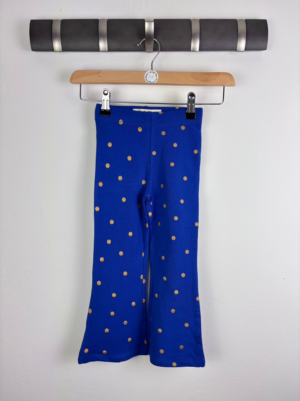 Boden Blue And Gold Polka Dot Flared Leggings-Leggings-Second Snuggle Preloved