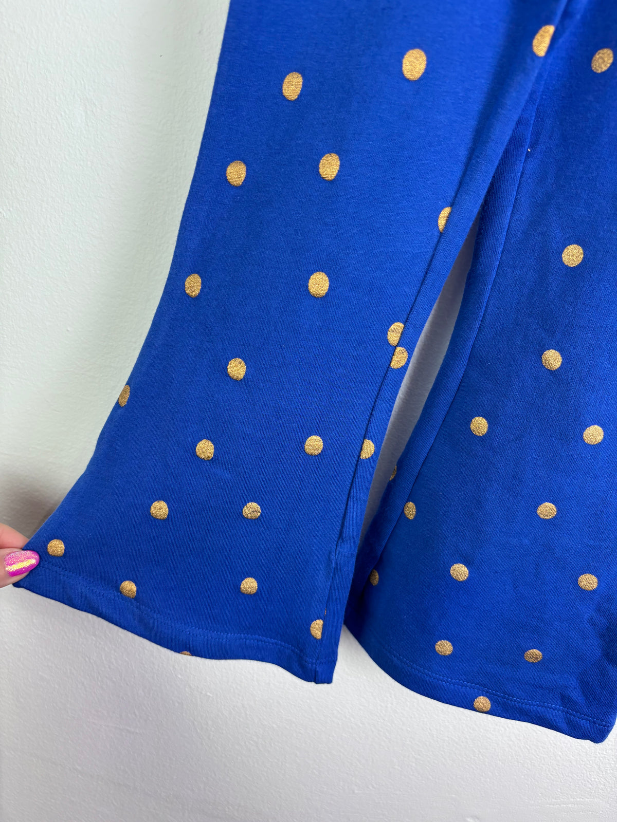 Boden Blue And Gold Polka Dot Flared Leggings-Leggings-Second Snuggle Preloved