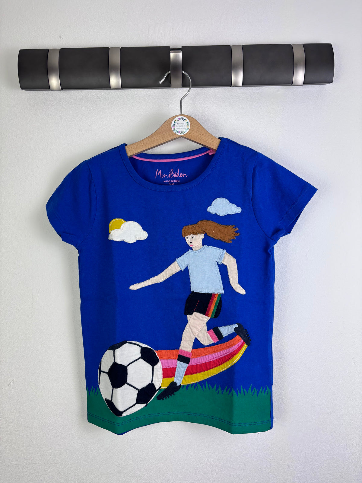 Boden Football Applique T Shirt Blue 5-6 Years-Tops-Second Snuggle Preloved