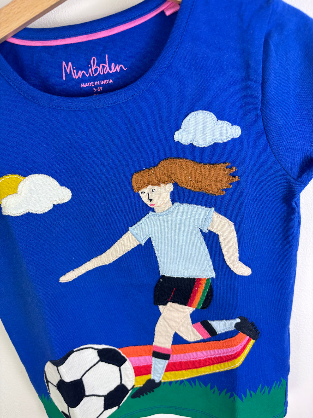 Boden Football Applique T Shirt Blue 5-6 Years-Tops-Second Snuggle Preloved