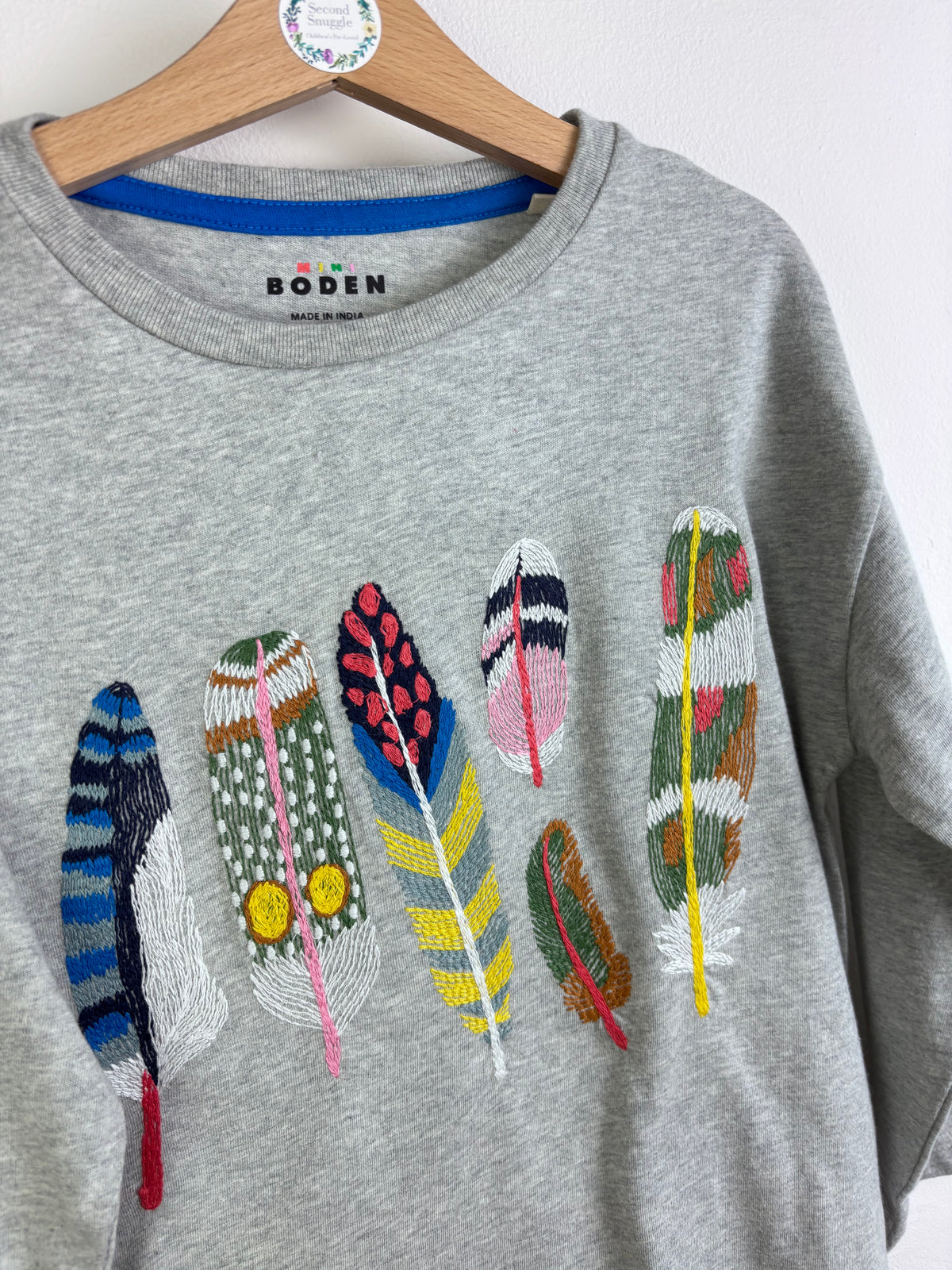 Boden Grey Feather Embroidered Long Sleeve Top-Tops-Second Snuggle Preloved
