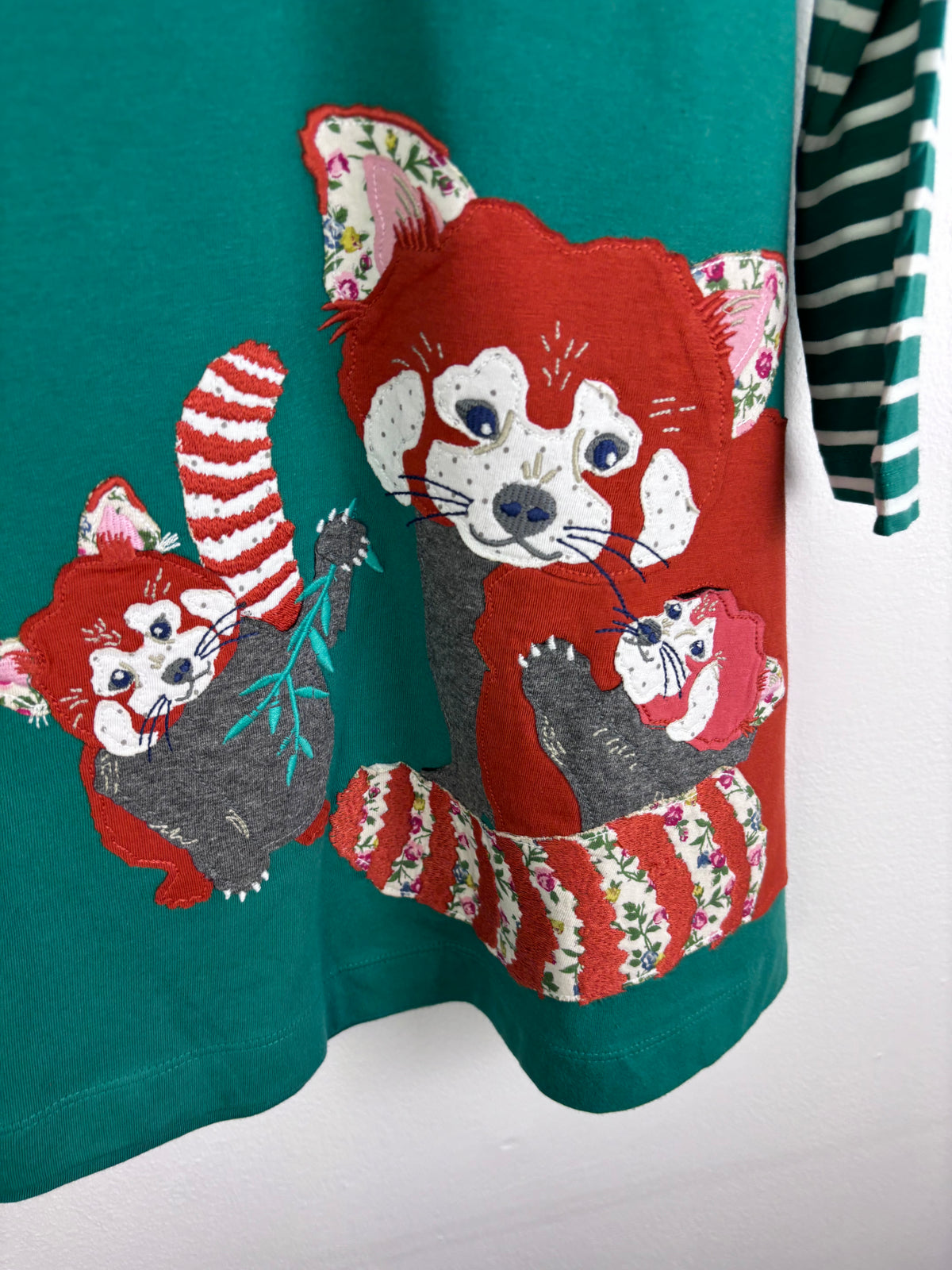 Boden Green Long Sleeve Dress With Red Panda Applique-Dresses-Second Snuggle Preloved