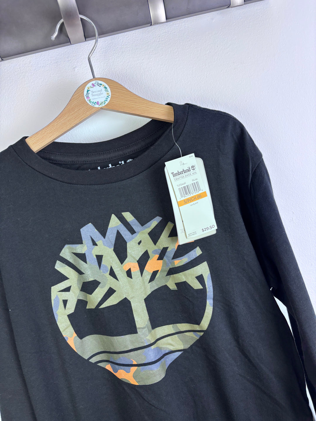 Timberland Black Long Sleeve T Shirt With Logo Print Various Sizes-Tops-Second Snuggle Preloved