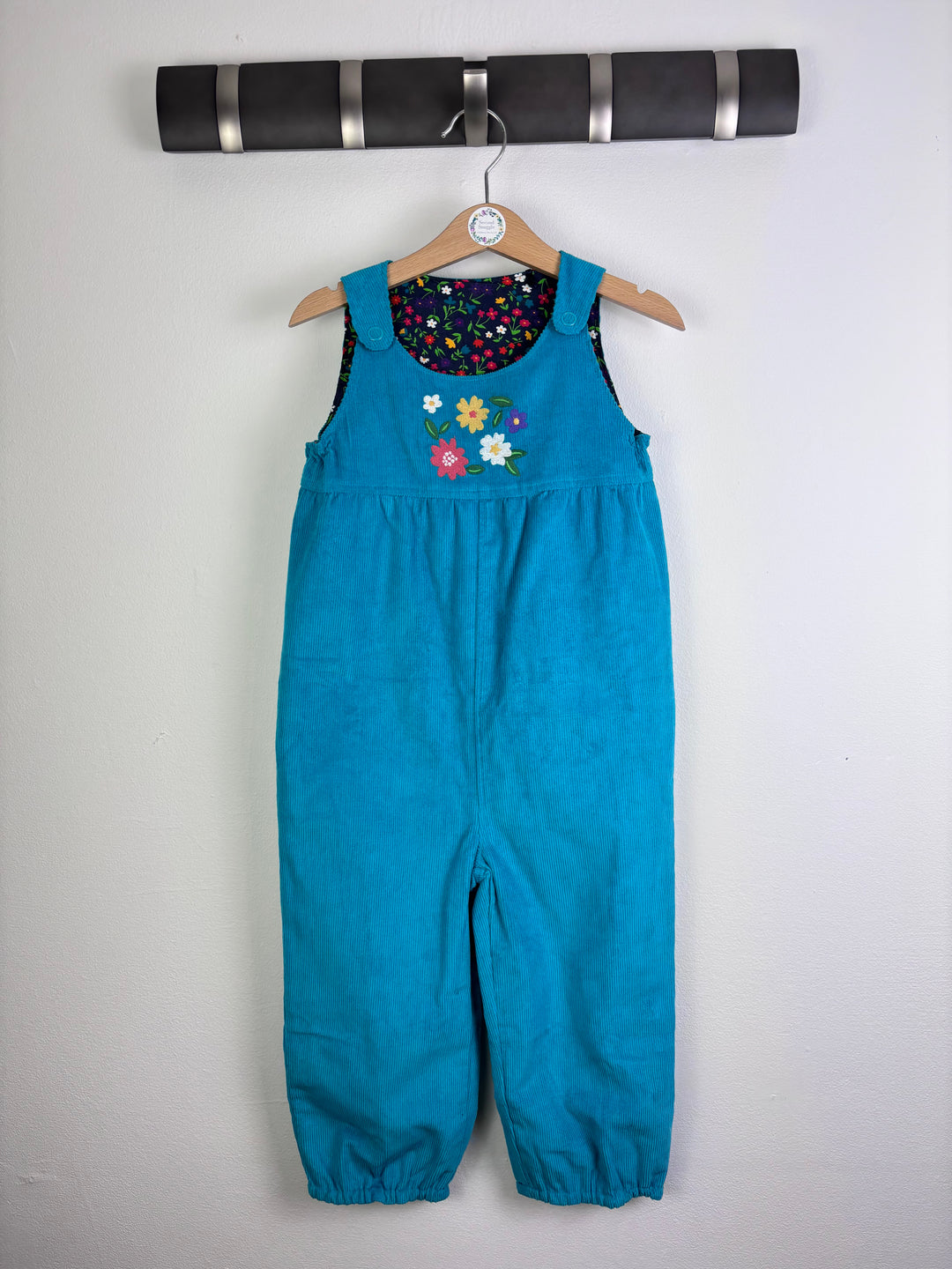 Frugi Reversible Cord Dungarees Blue Floral 2-3 Years-Dungarees-Second Snuggle Preloved