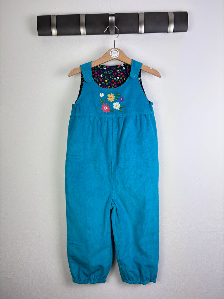 Frugi Reversible Cord Dungarees Blue Floral 2-3 Years-Dungarees-Second Snuggle Preloved