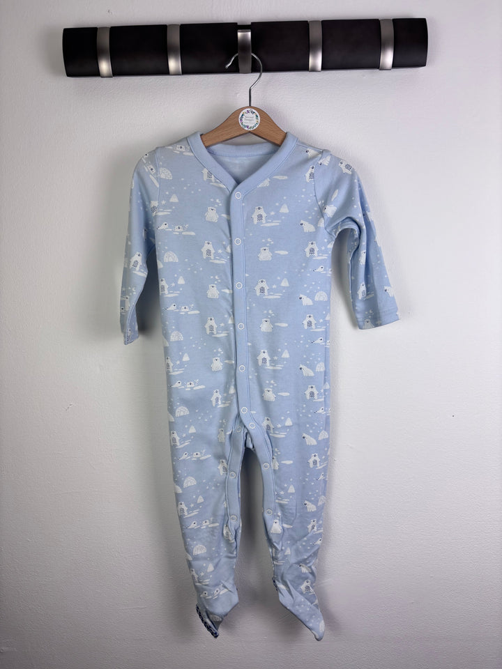 Mothercare Blue Polar Bear Sleepsuit 9–12 Months-Sleepsuits-Second Snuggle Preloved