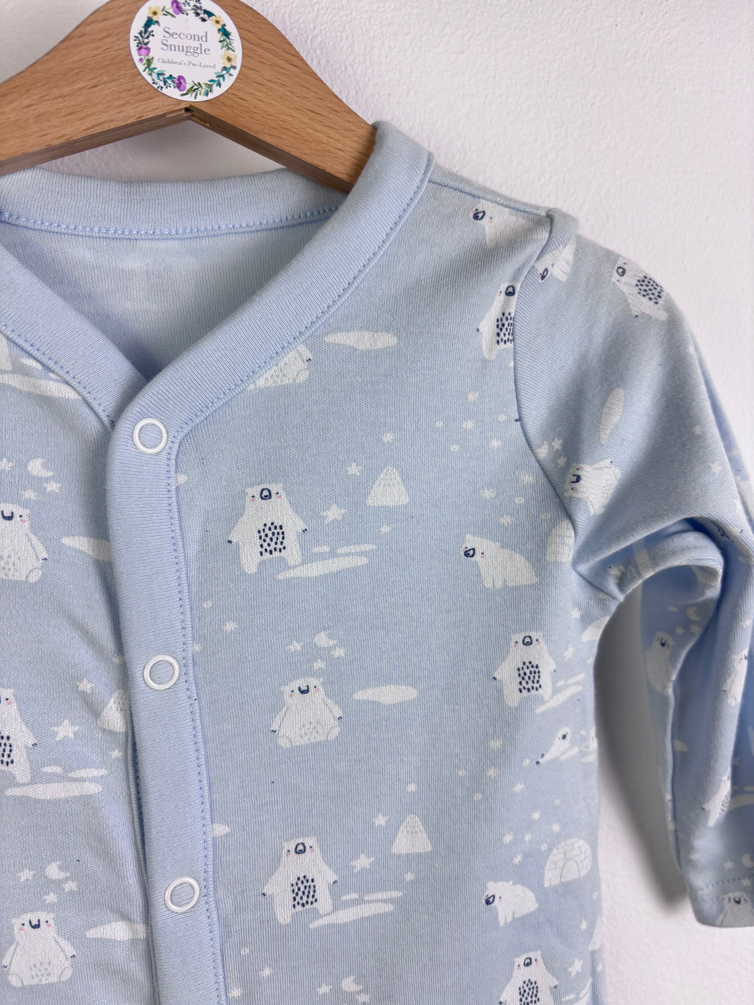 Mothercare Blue Polar Bear Sleepsuit 9–12 Months-Sleepsuits-Second Snuggle Preloved