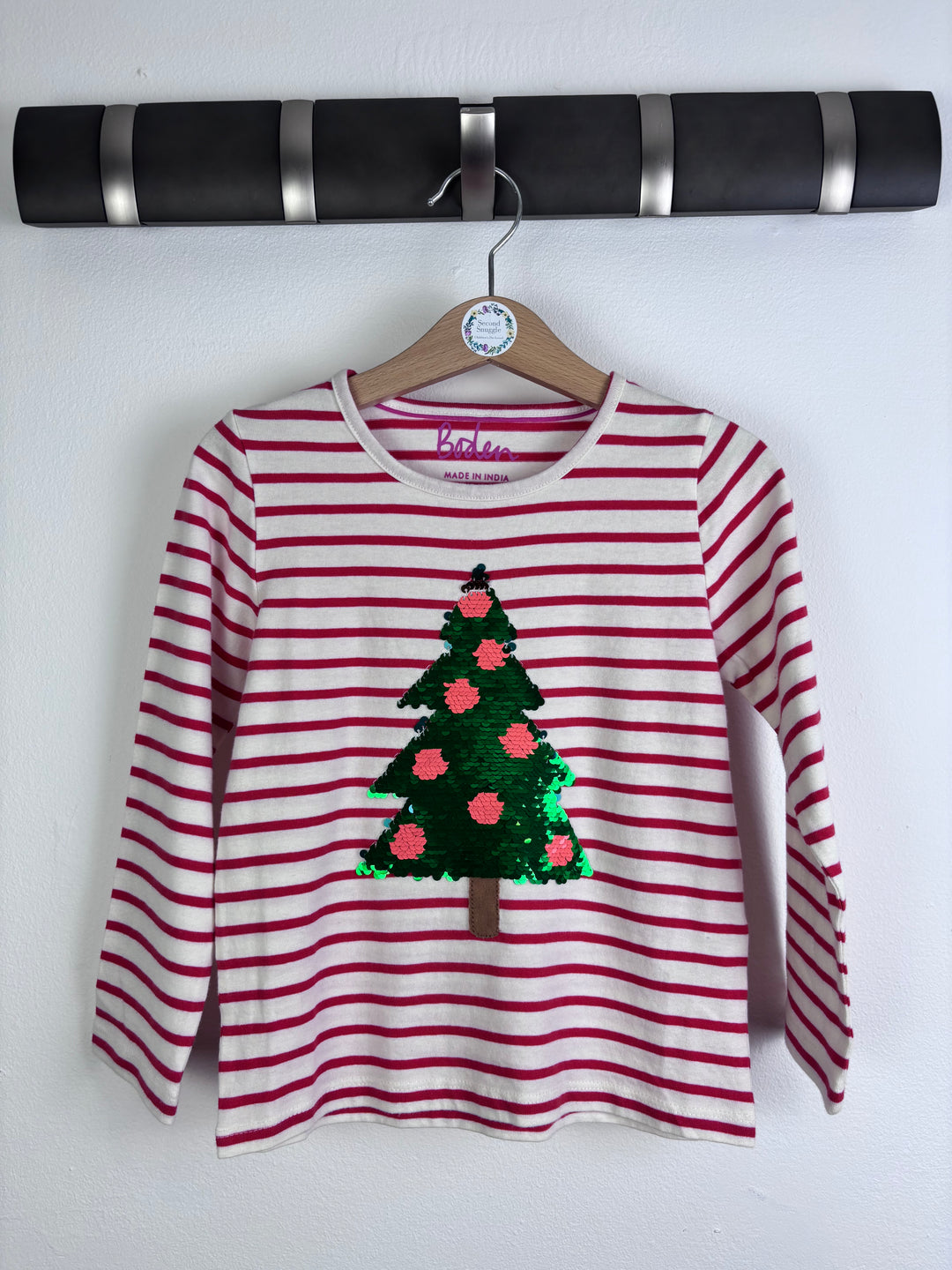 Boden Pink Stripe Christmas Tree Sequin Top 4–5 Years-Tops-Second Snuggle Preloved