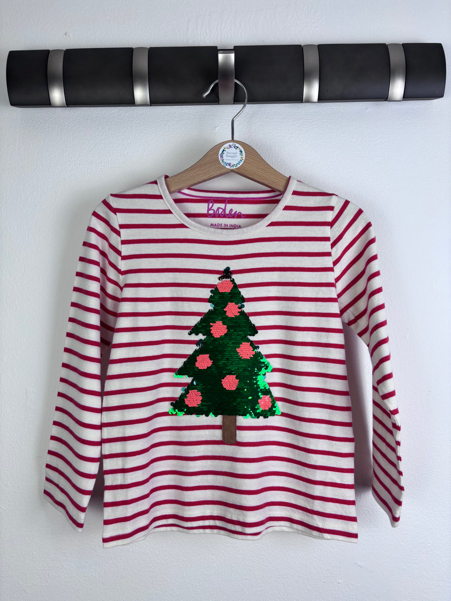 Boden Pink Stripe Christmas Tree Sequin Top 4–5 Years-Tops-Second Snuggle Preloved