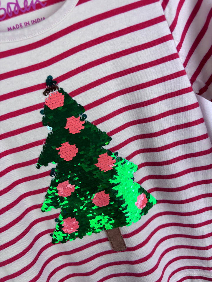 Boden Pink Stripe Christmas Tree Sequin Top 4–5 Years-Tops-Second Snuggle Preloved