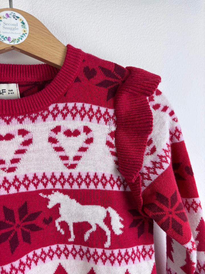 Fred & Flo Festive Knit Unicorn Dress 3–4 Years-Dresses-Second Snuggle Preloved