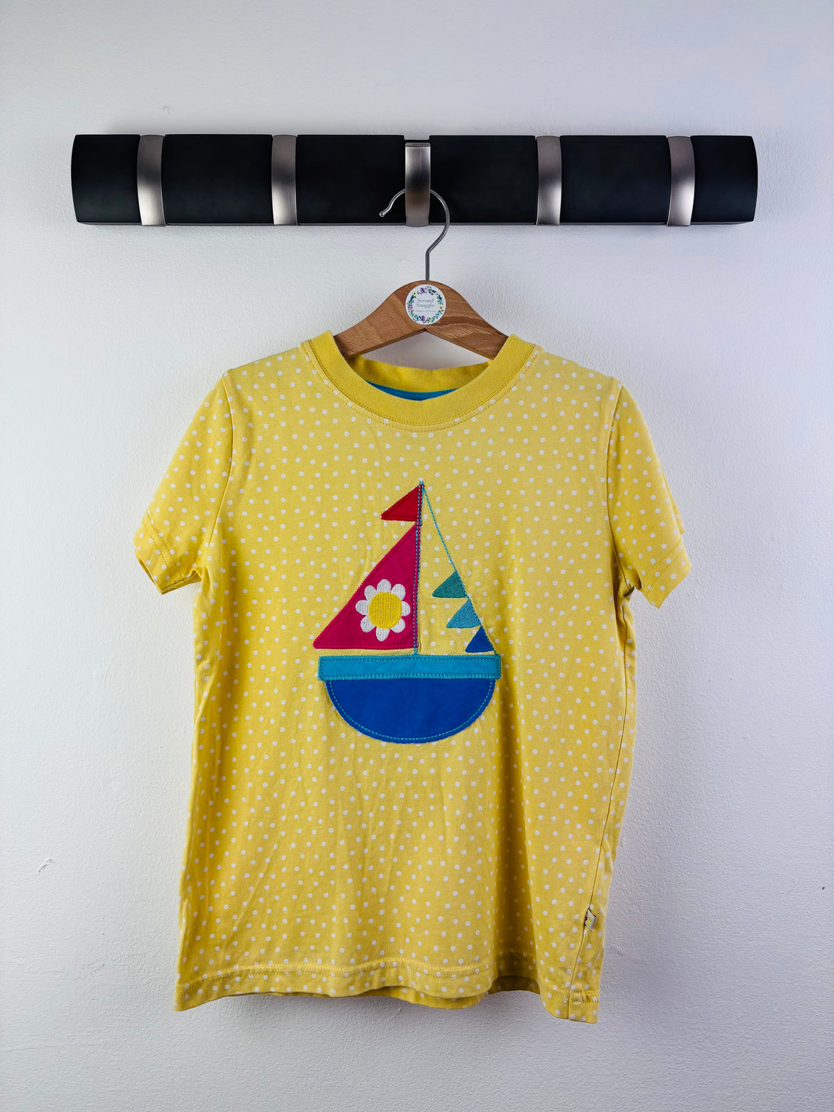 Frugi Yellow Spot Sailboat T-Shirt 5-6 Years-Tops-Second Snuggle Preloved