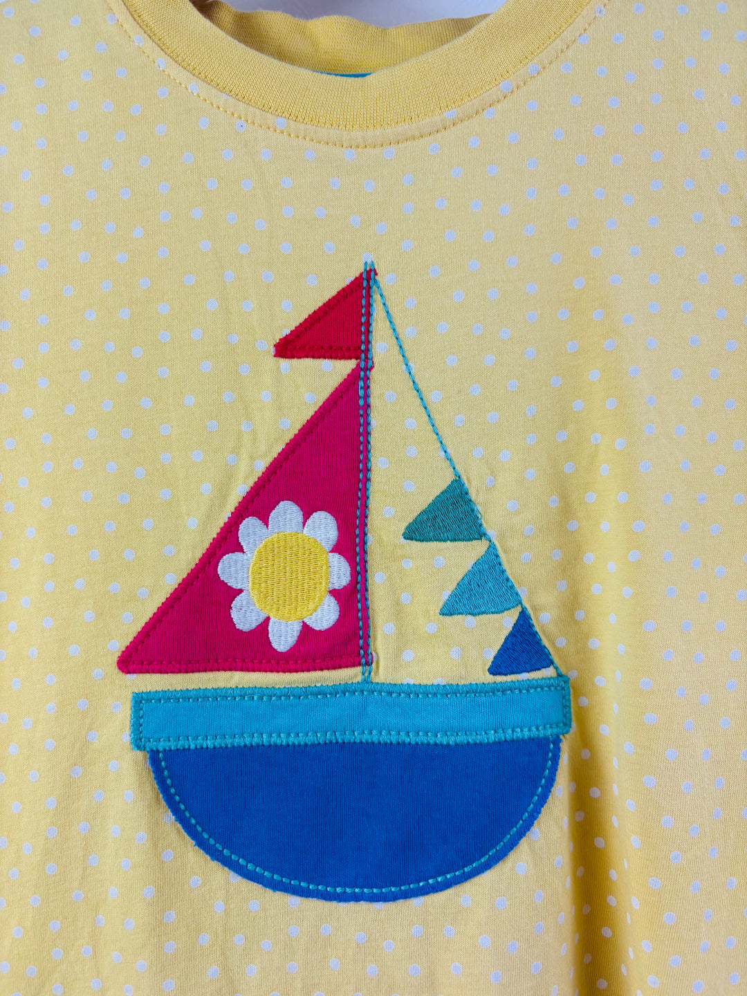 Frugi Yellow Spot Sailboat T-Shirt 5-6 Years-Tops-Second Snuggle Preloved