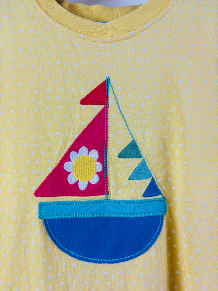 Frugi Yellow Spot Sailboat T-Shirt 5-6 Years-Tops-Second Snuggle Preloved