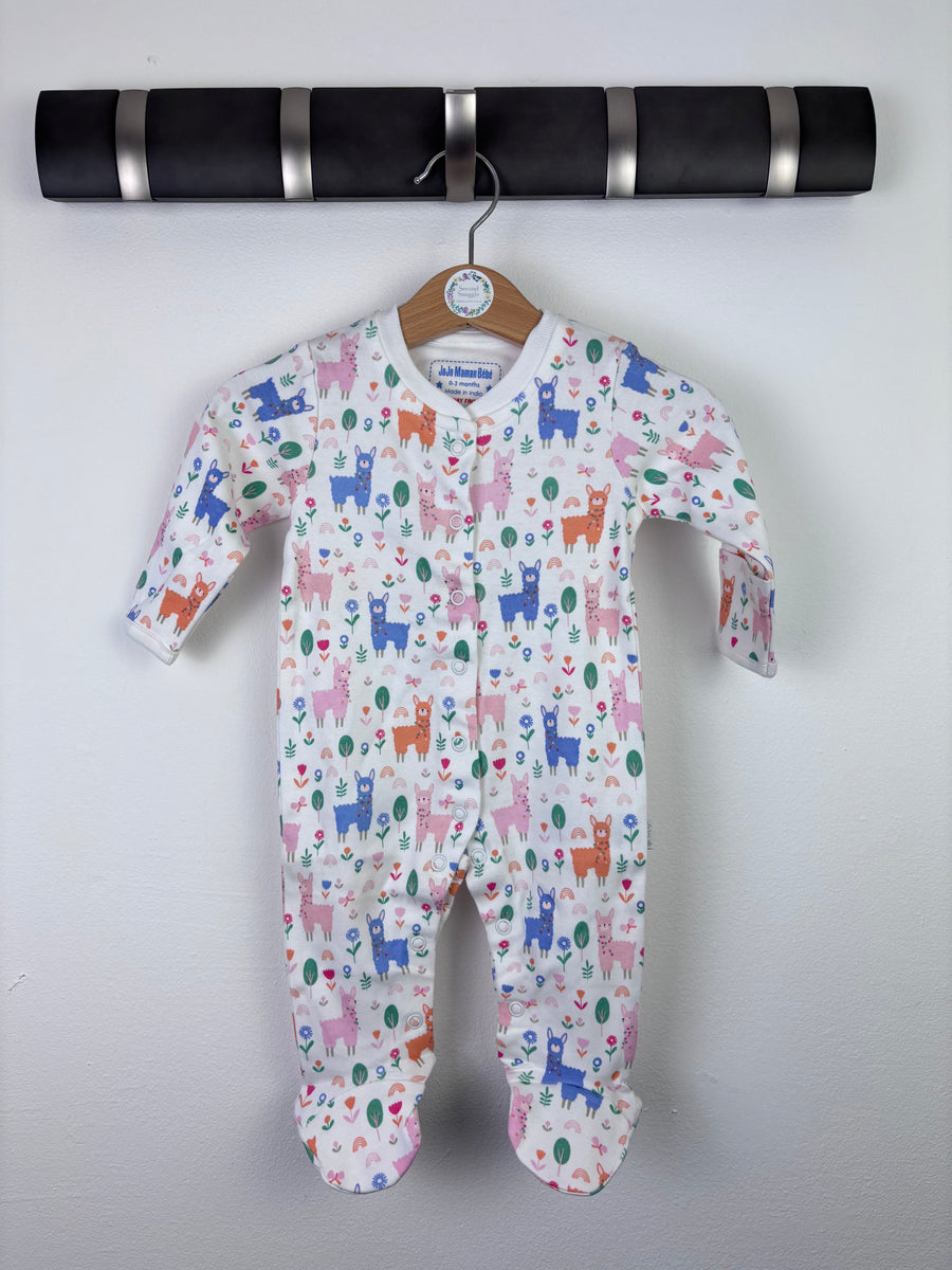 JoJo Maman Bebe Llama Print Footed Sleepsuit 0-3 Months-Sleepsuits-Second Snuggle Preloved