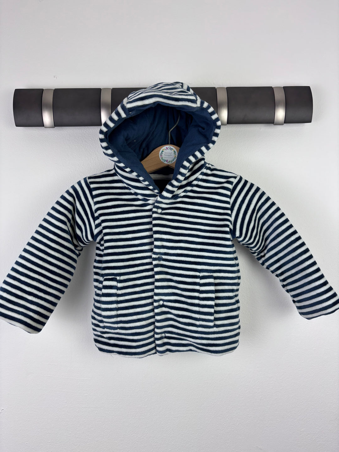 Marks And Spencer Navy And White Stripe Hooded Jacket 6-9 Months-Jackets-Second Snuggle Preloved