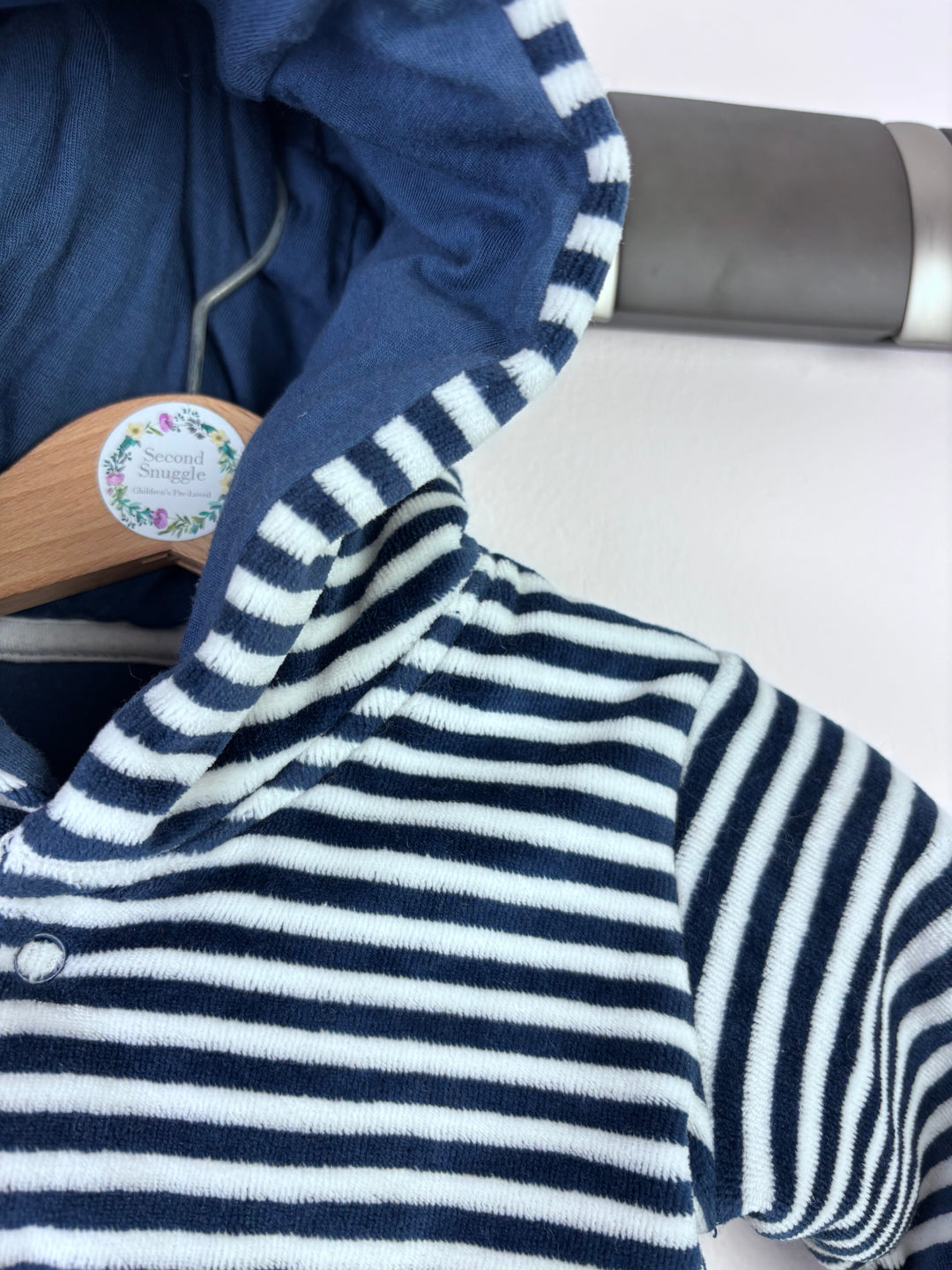 Marks And Spencer Navy And White Stripe Hooded Jacket 6-9 Months-Jackets-Second Snuggle Preloved