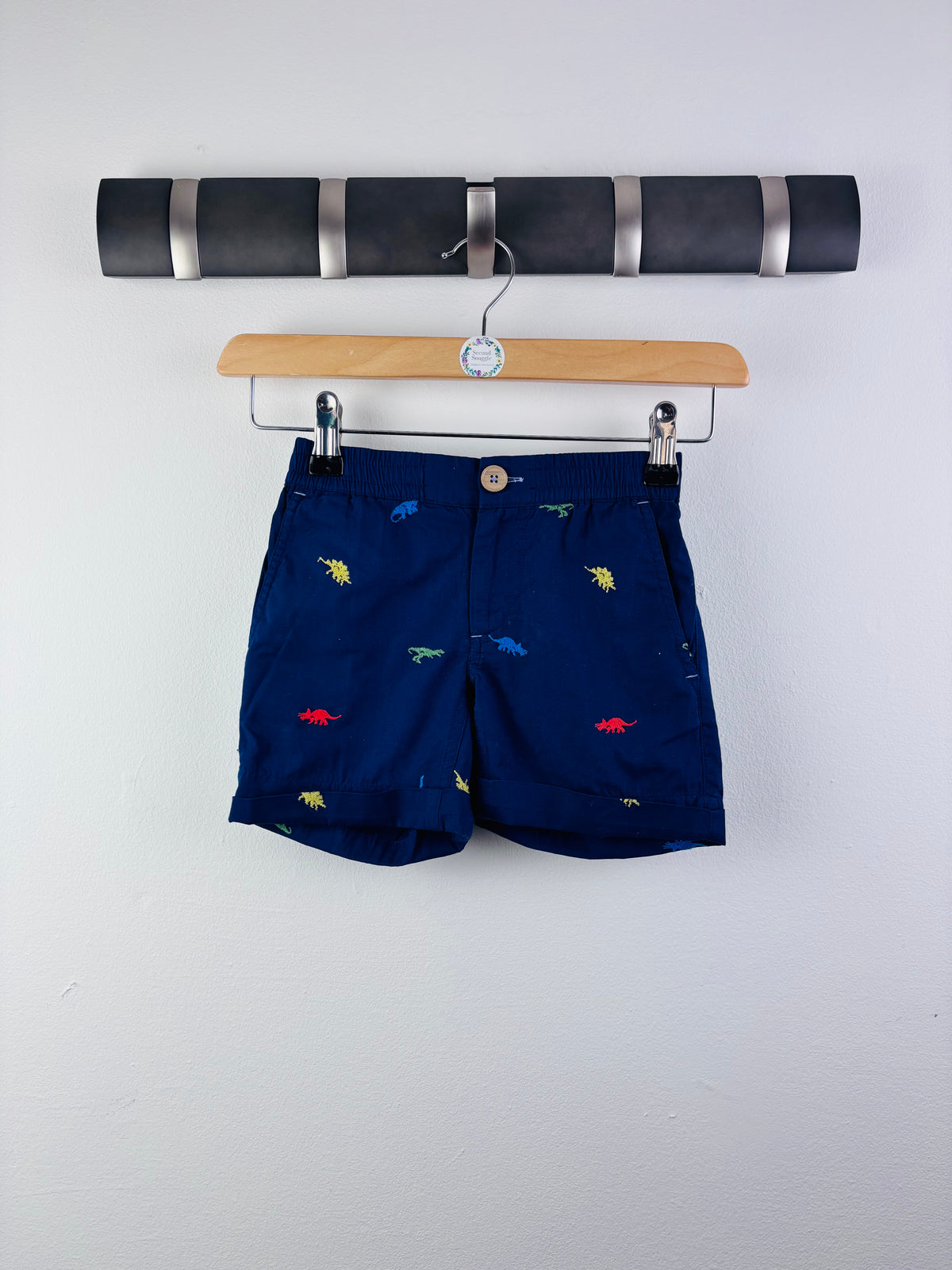 Boden Navy Dinosaur Embroidered Shorts 4 Years-Shorts-Second Snuggle Preloved